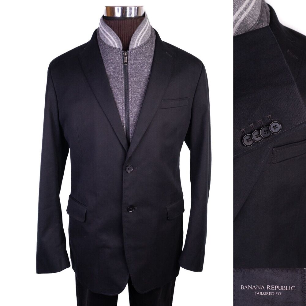 Banana Republic Blazer Sz 44R Cotton Tailored Fit Two Button Black 2 Btton Sport